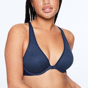 Victoria's Secret PINK Ribbed Front Close Plunge Push-Up Demi Bra in Ensign